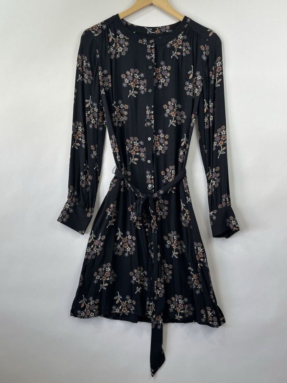 NWOT LOFT Floral Shirt Dress Women M Button Front Long Sleeve Detachable Belt
